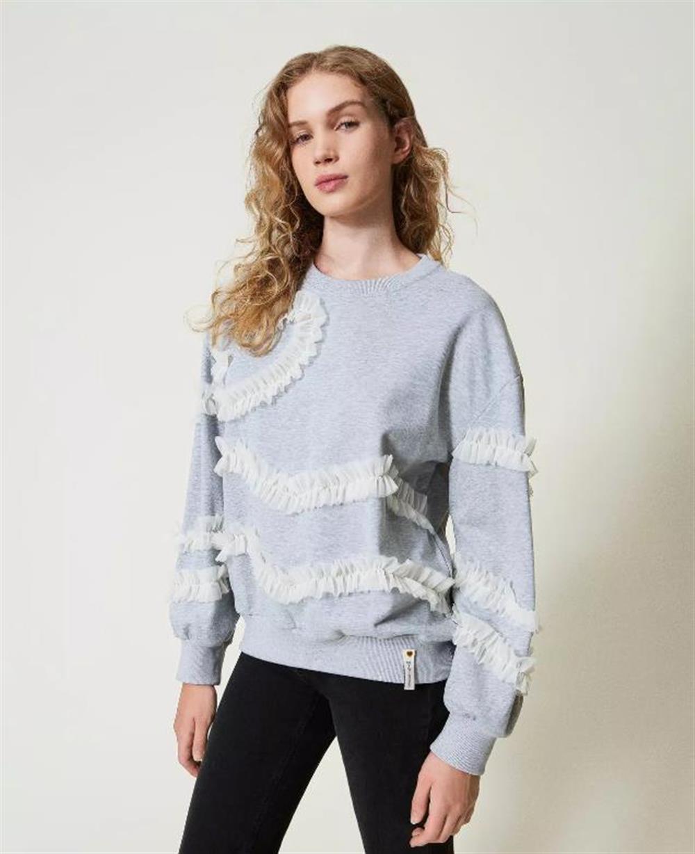 Felpa_grigia_tulle_Twinset_donna madreperla